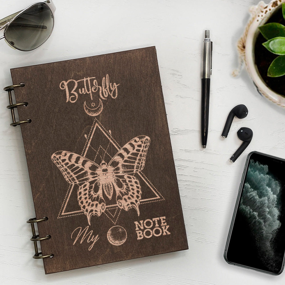 Personalized Wood Notebook engraved Buterfly