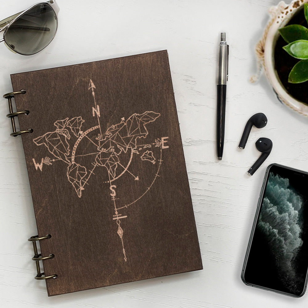 Personalized Wood Notebook engraved Compass photo №2