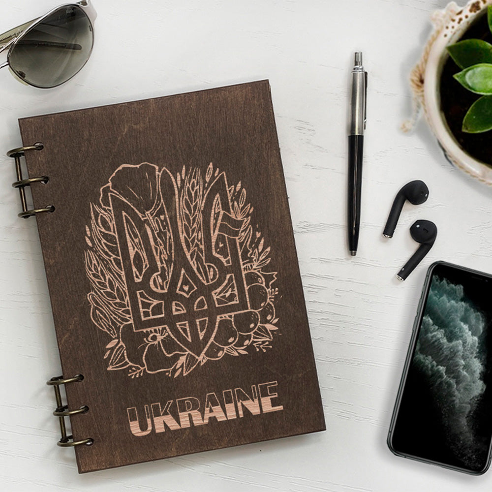 Personalized Wood Notebook engraved Emblem photo
