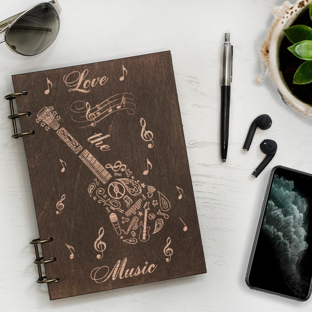 Personalized Wood Notebook engraved Music photo №3