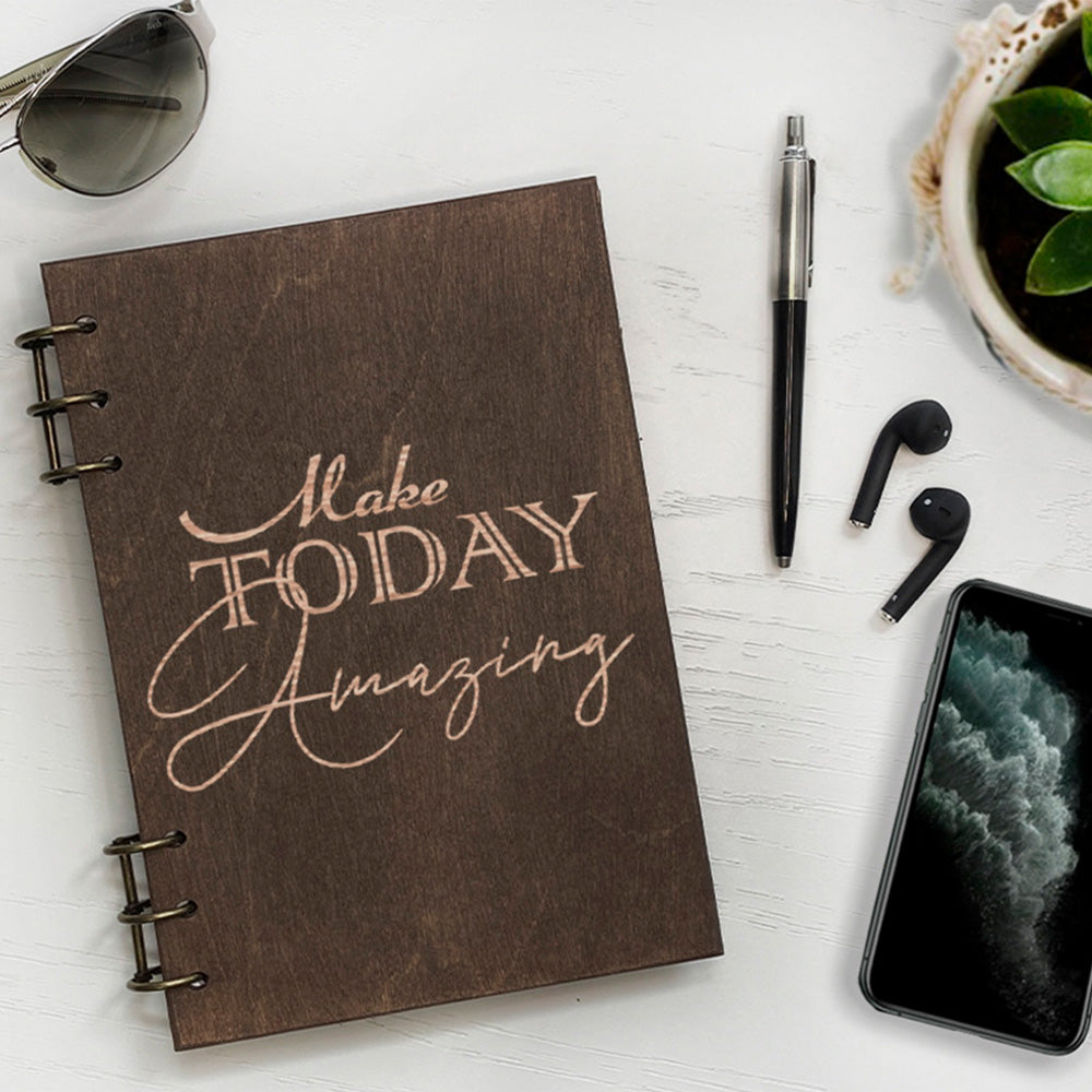 Personalized Wood Notebook engraved Today photo №2