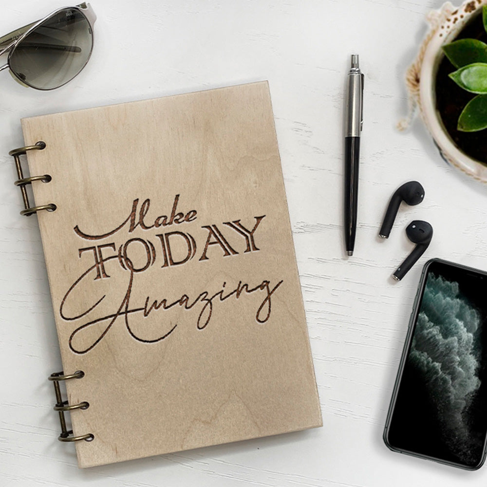 Personalized Wood Notebook engraved Today photo №3