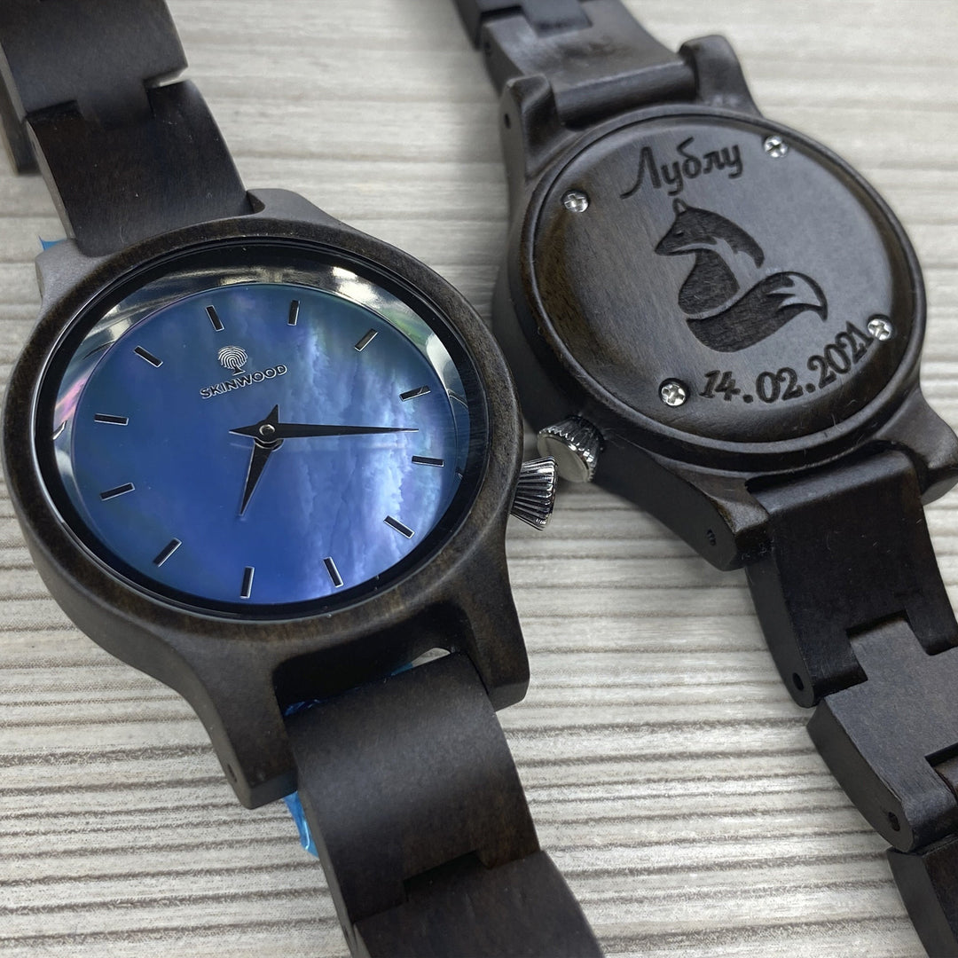 Wooden watch BlueStar Personalized engraving photo №5