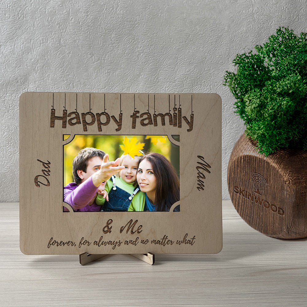 Wood Frame Happy Family engraved photo