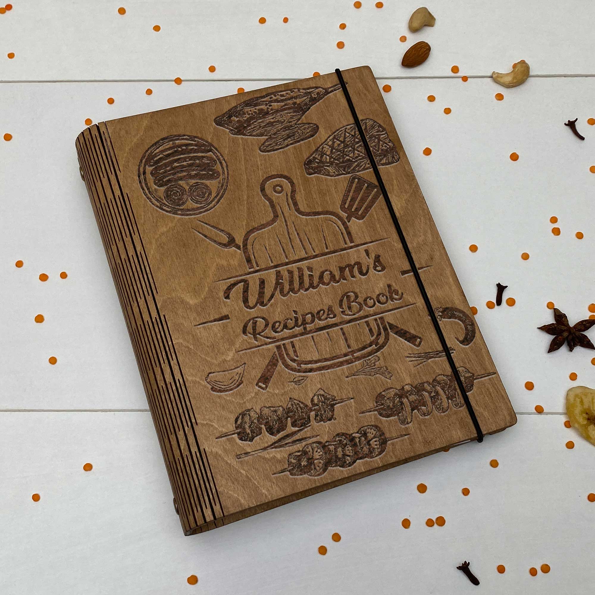 Wooden BBQ Recipe Book Free custom engraving