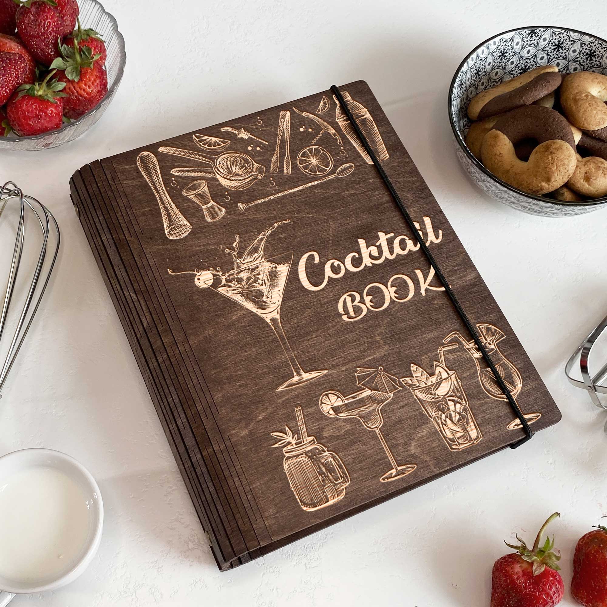 Wooden Cocktails Recipe Book Free custom engraving