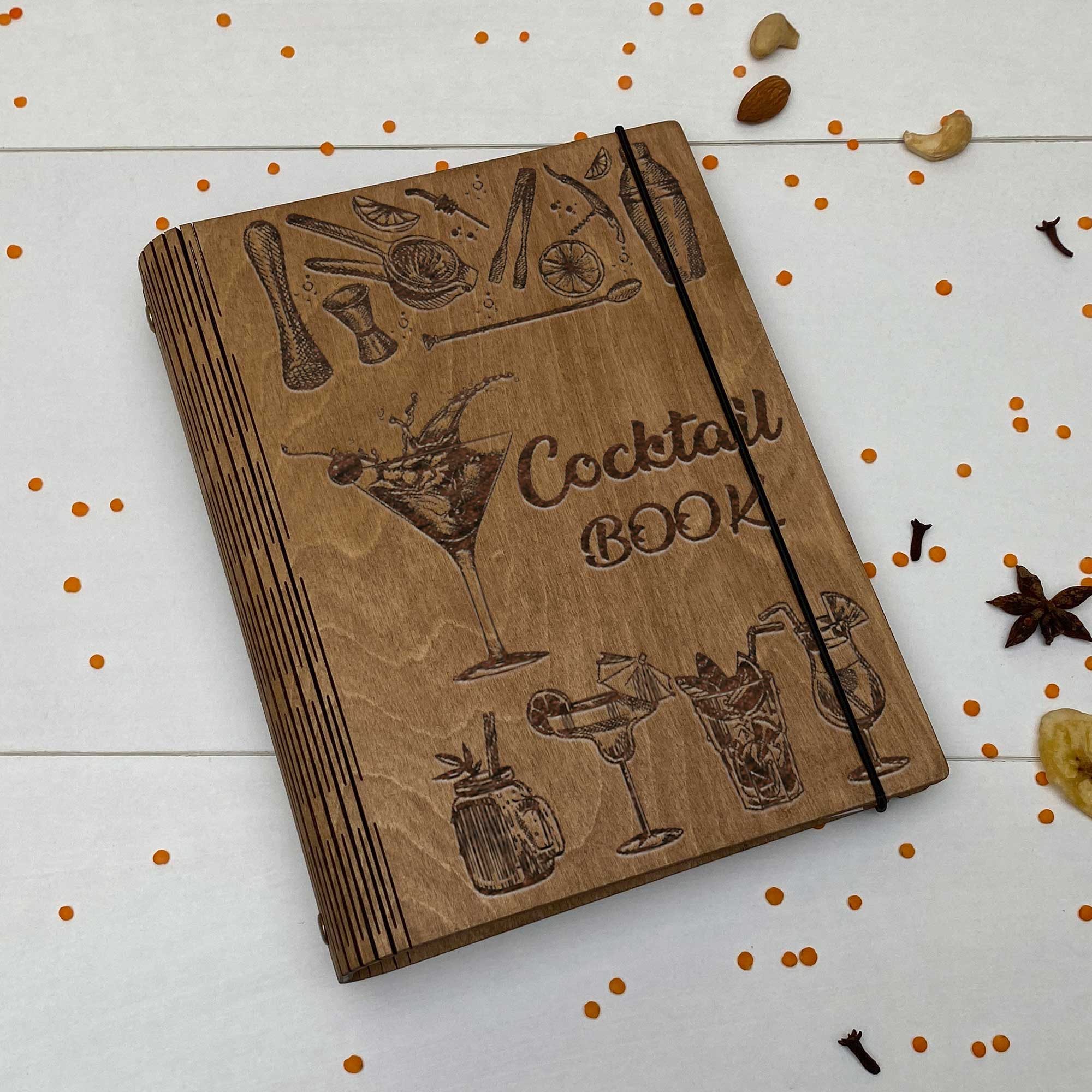 Wooden Cocktails Recipe Book Free custom engraving
