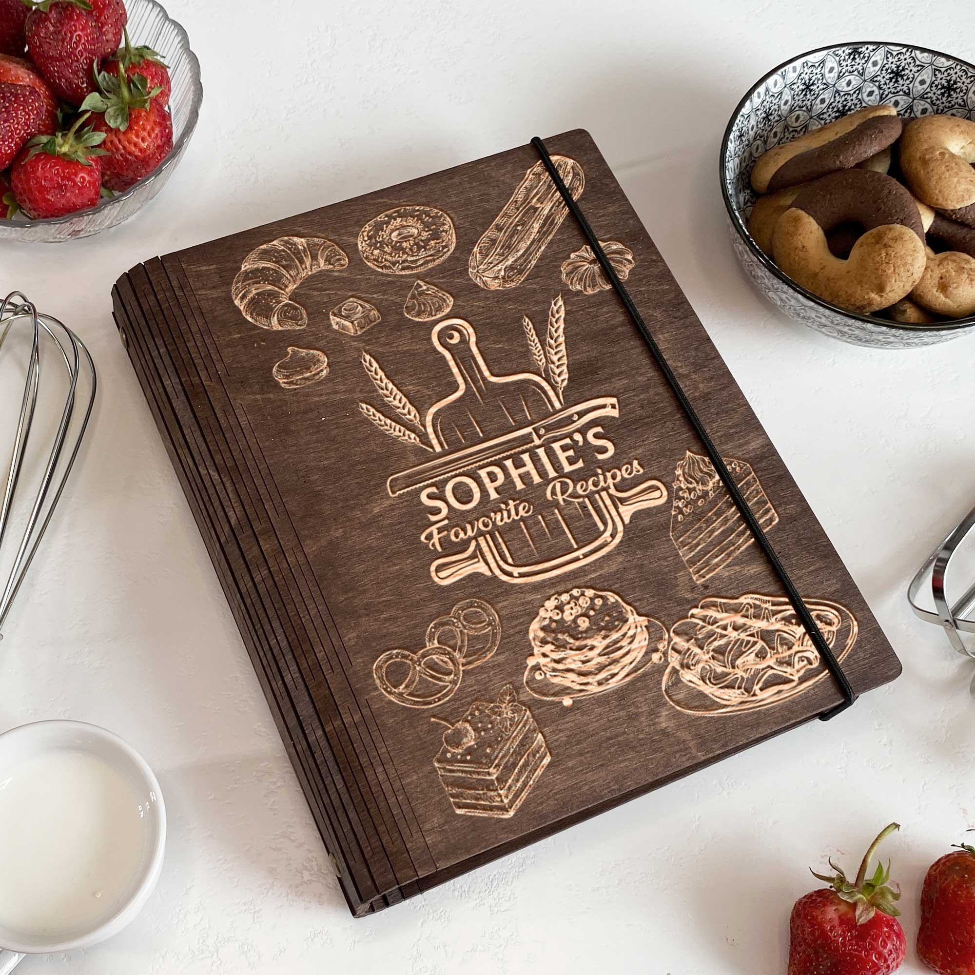 Wooden dessert recipe book Free custom engraving