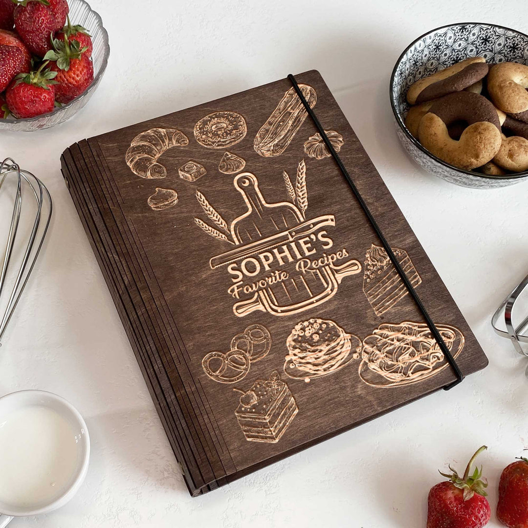 Wooden dessert recipe book Free custom engraving photo