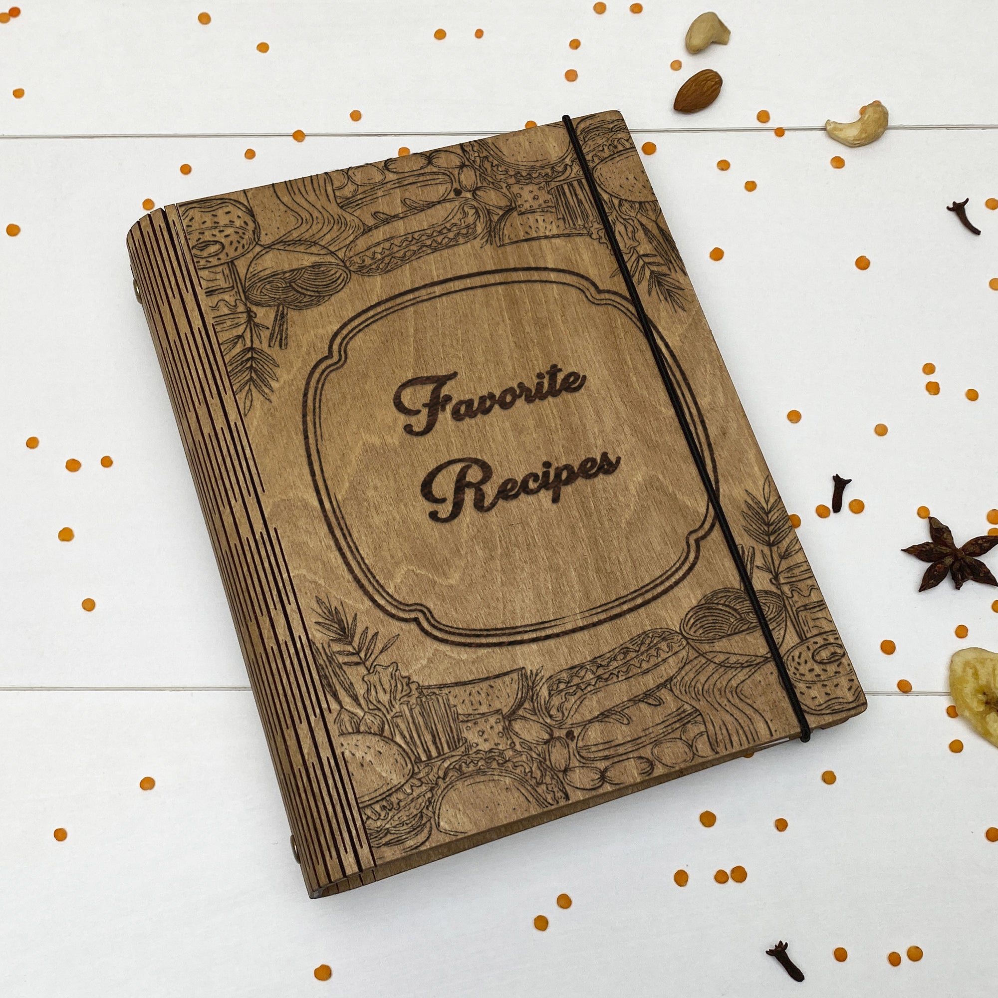 Wooden Favorite Recipes Book Free custom engraving