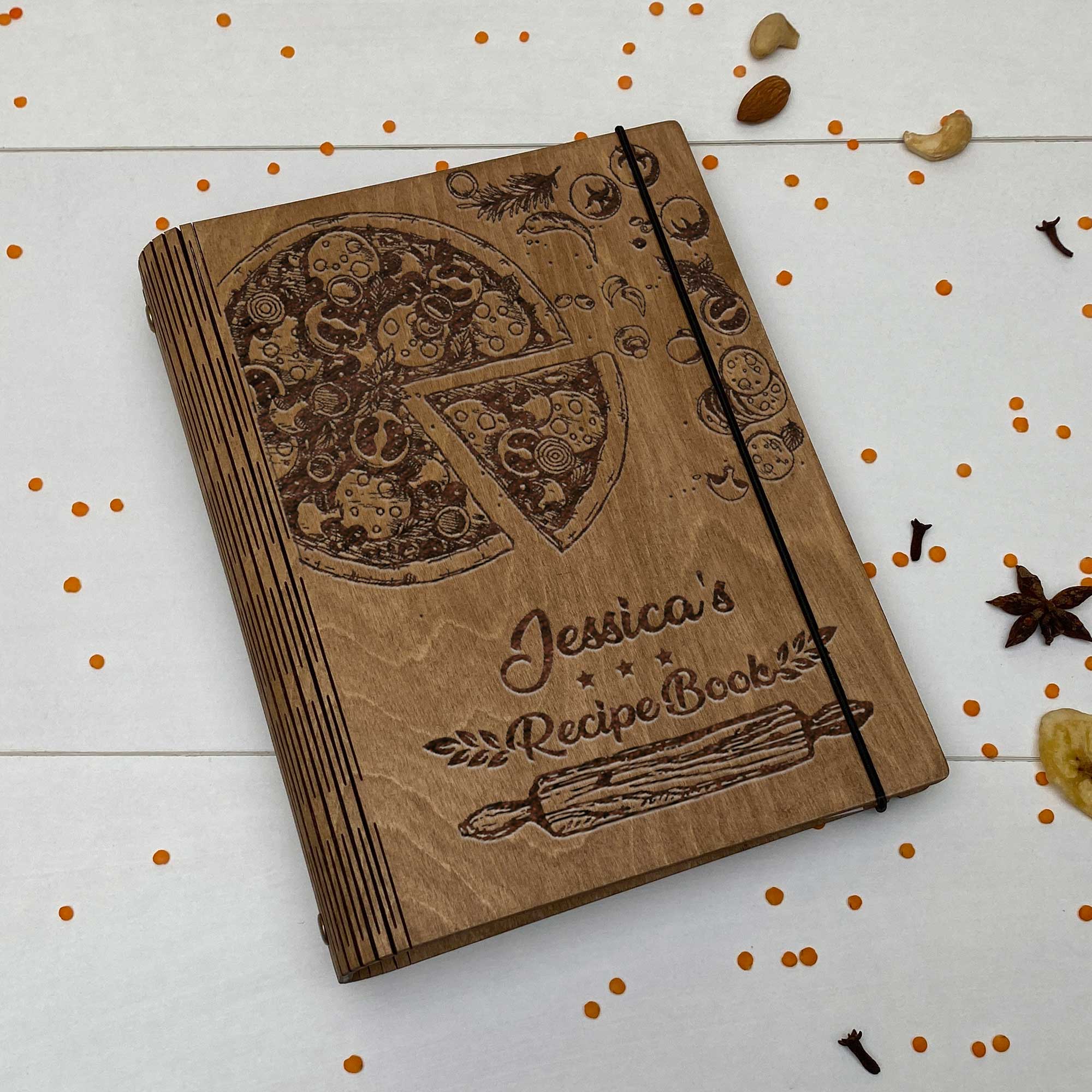 Wooden Recipe Book Pizza Free custom engraving
