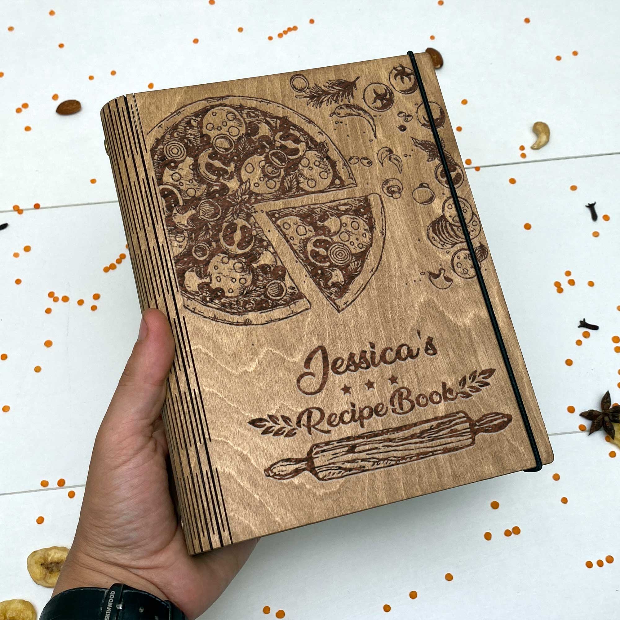 Wooden Recipe Book Pizza Free custom engraving